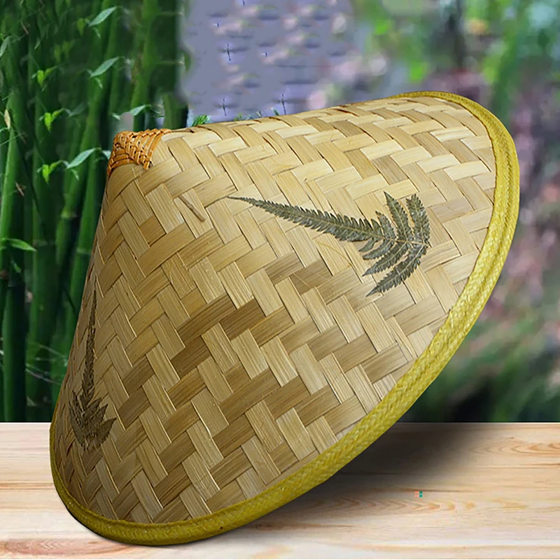 Chinese Retro Bamboo Rattan Fisherman Hat Handmade Weave Straw Bucket Hat Tourism Rain Dance Props Cone Fishing Sunshade