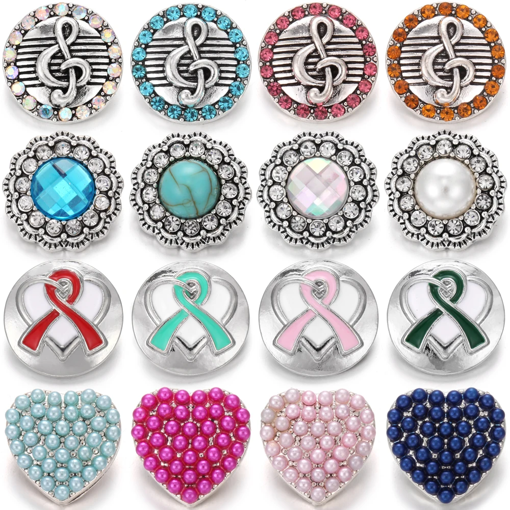 5pcs/lot 2022 New Snap Jewelry Mixed Rhinestone Flower 18mm Metal Snap Buttons Fit Snap Bracelet Bangle Ginger Charms Making