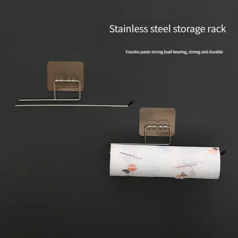 Non-Porous Self-Adhesive Stainless Steel Dishcloth Paper Towel Rack Kitchen Bathroom Towel Storage Rack Roll Paper Hanging