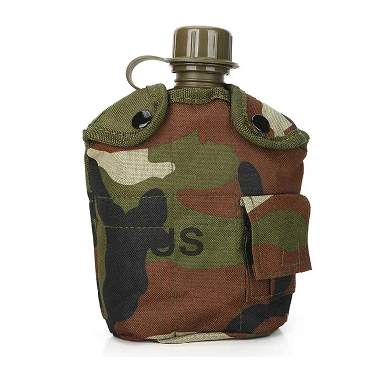 Outdoor Camouflage Water Bottle Water Canteen Kettle with Pouch Cup Set for Camping Hiking Backpacking Cup 1L