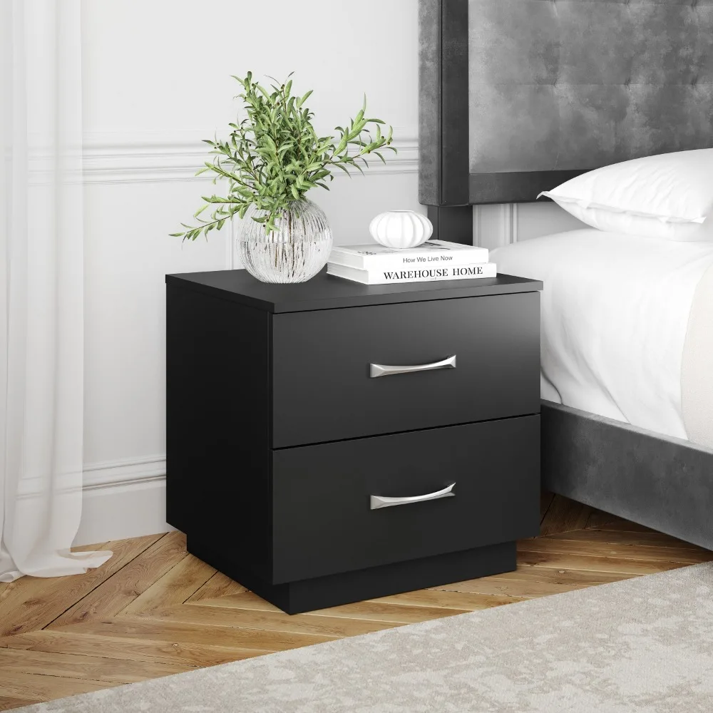 

Hamilton Double Drawer Nightstand, Black furniture bedroom bedside table