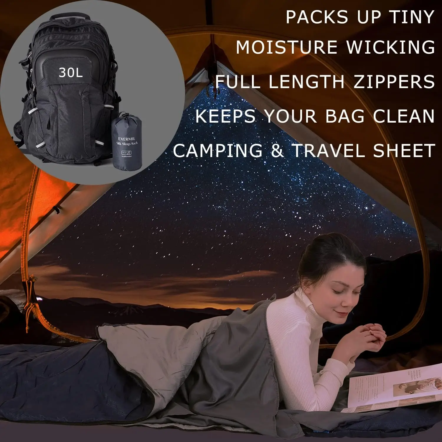 Sack with All Around Zippers, 87&rdquo;x43&rdquo; Large Sleeping Sheets for Hotels, Travel & Camping, Multifunctional Travel