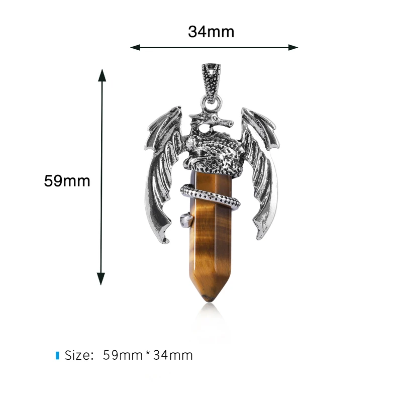 Animal Dragon Man Necklace Natural Gemstone Pink Quartz Hexagonal Crystal Pendant Vintage Men Women Pendant Jewelry