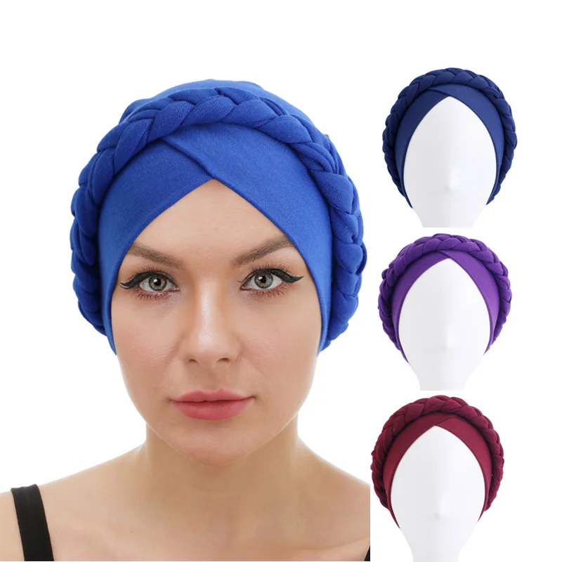 Women Bohemian style Handmade Braid Turban Head Wrap Twist Bandana Head Scarf Inner Hijabs Femme Musulman Turbantes muslim women crinkle hijab soft cotton scarf hijabs head femme musulman turban shawls wraps islamic headscarf 180x90cm