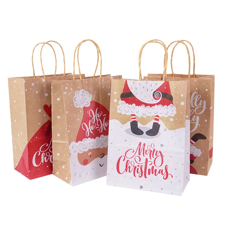5pcs Kraft Paper Gift Bags Merry Christmas Candy Cookie Packaging Bag Boxes Natal Kids Favors 2025 New Year Party Decoration