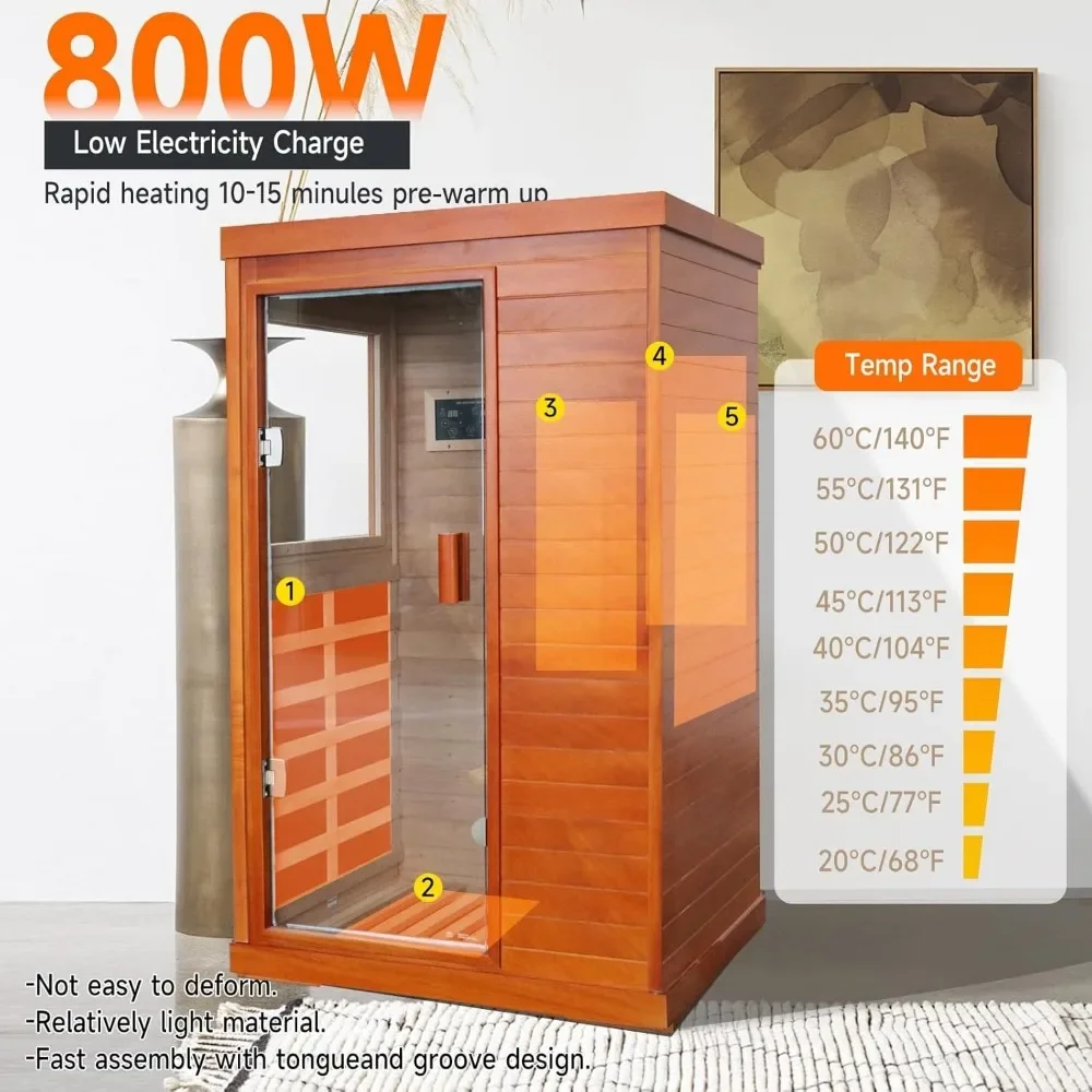 Far Infrared Sauna Home Saunas Spa Room, Wooden Indoor Dry Sauna,Ideal for 1 Person Home Sauna with Bluetooth Speaker 3