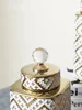 Ceramic Crystal Decorative Jar Checkmate can Geometric Golden Relief Jars Storage Tank Vase Storage container Home Decoration 4