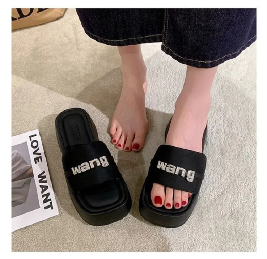 Summer Slippers Women Wear Summer Black Thick Soled Flip-flops Beach Sandals Wedge Heels Increase Sandals Women's Shoes
