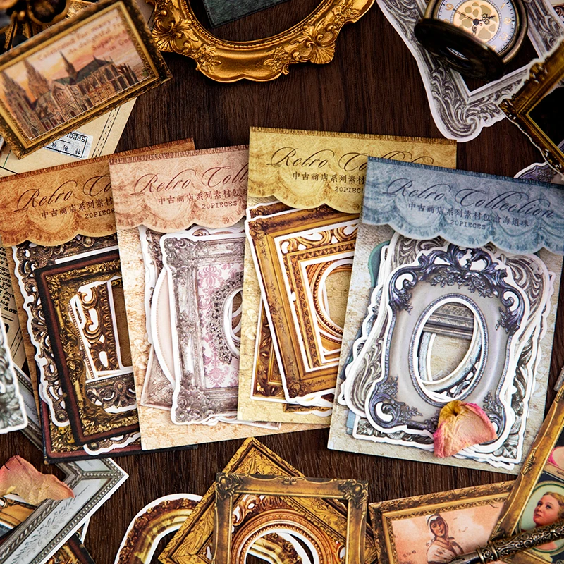 

20 pcs/pack Vintage hollowed out stickers Planner Collage material Creativity Stick Labels junk journal supplies