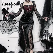 Halloween Gothic Women Dress Long Sleeve High Waist Dresses 2023 New Goth Aesthetic 90s Egirl Sexy Slim Party Club Dress 