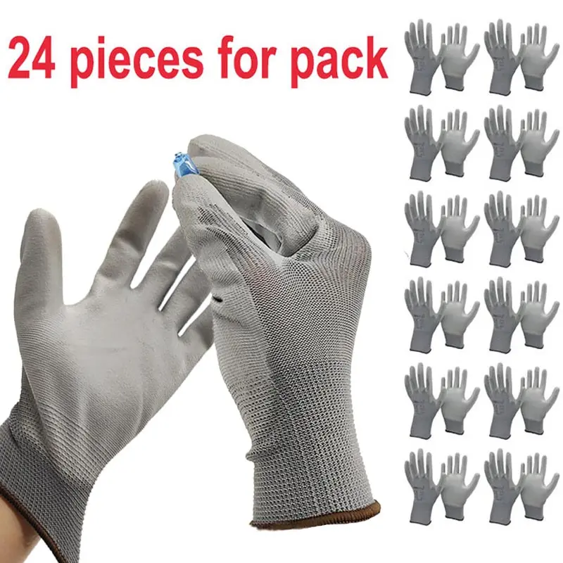 24 Pieces/12 Pairs High Quality Mechanic Protective Glove Palm PU Nitrile Rubber Coated Safety Work Gloves CE 4131X