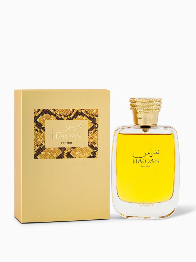 Rasasi Hawas For Her Women Fragrance Spray 100ml Long Lasting Sweet Fruity Jasmine Vetiver Oriental Perfume Complete Golden Gift Set For Wife Girlfriend Present