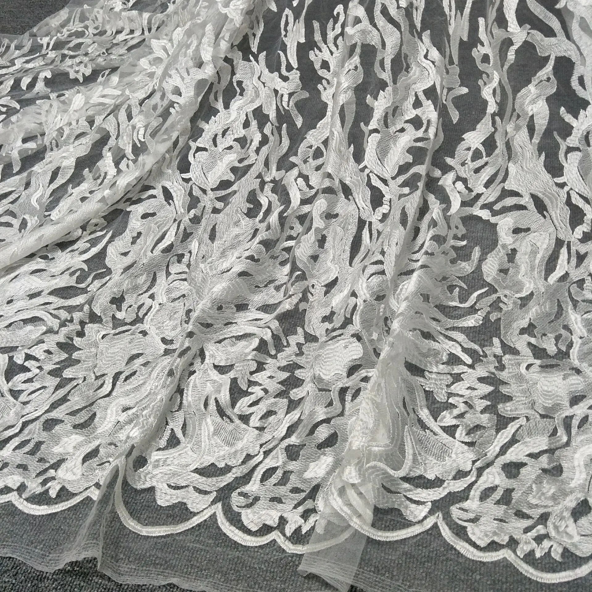

2022 new ivory wedding dress lace fabric 130 width ivory bridal lace fabric sell by yard
