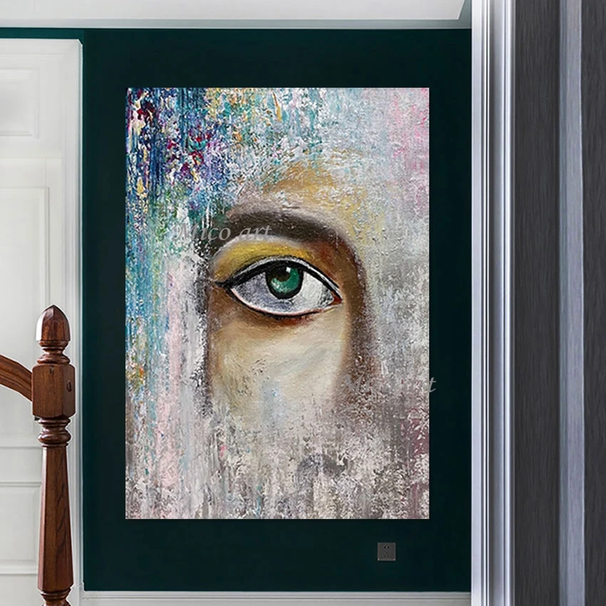 

Acrylic Portrait Abstract Oil Painting Face Canvas Art Wall 3D Figure Beautiful Eye Hand Drawing Picture No Framed Showpiece