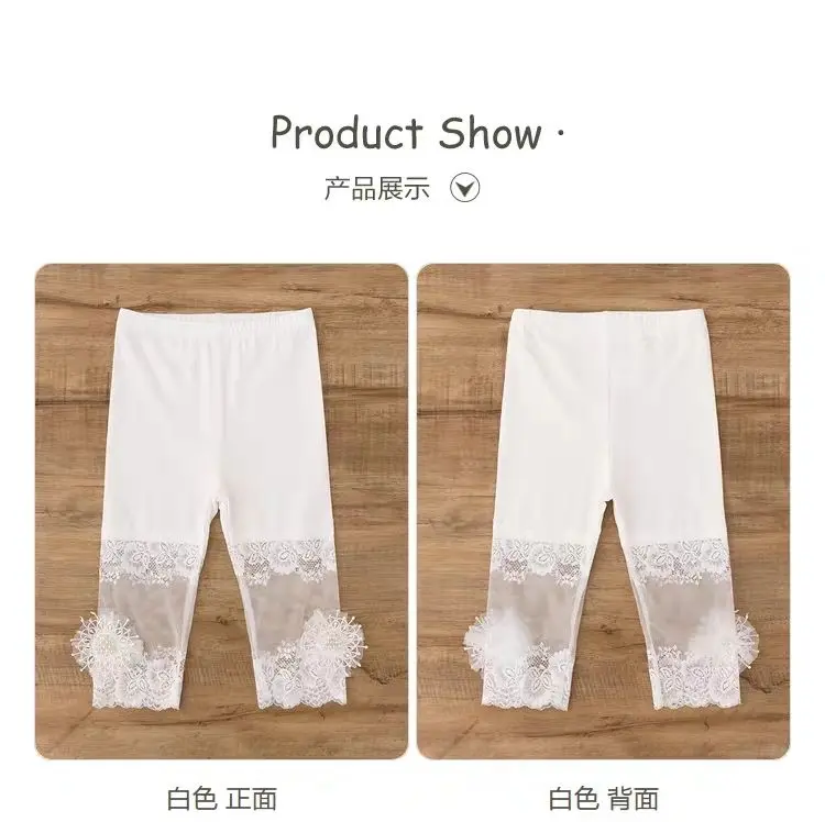 High Quality 2021 New Summer Girls Leggings Pants Lace Cotton Children Clothing Flower Girl Knee Pants