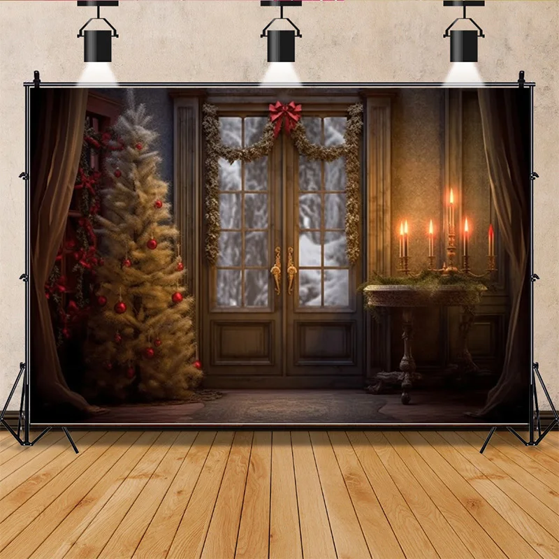 

SHENGYONGBAO Christmas Day Photography Backdrops Living Room Indoor Ornament Wreath Photo Studio Background Props QS-48