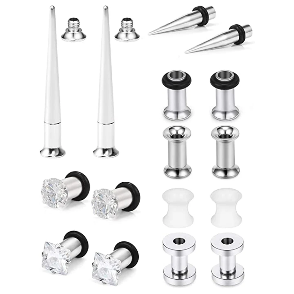2PCS Stainless Steel Ear Tunnels Stretching Screw Fit Gauge Plugs