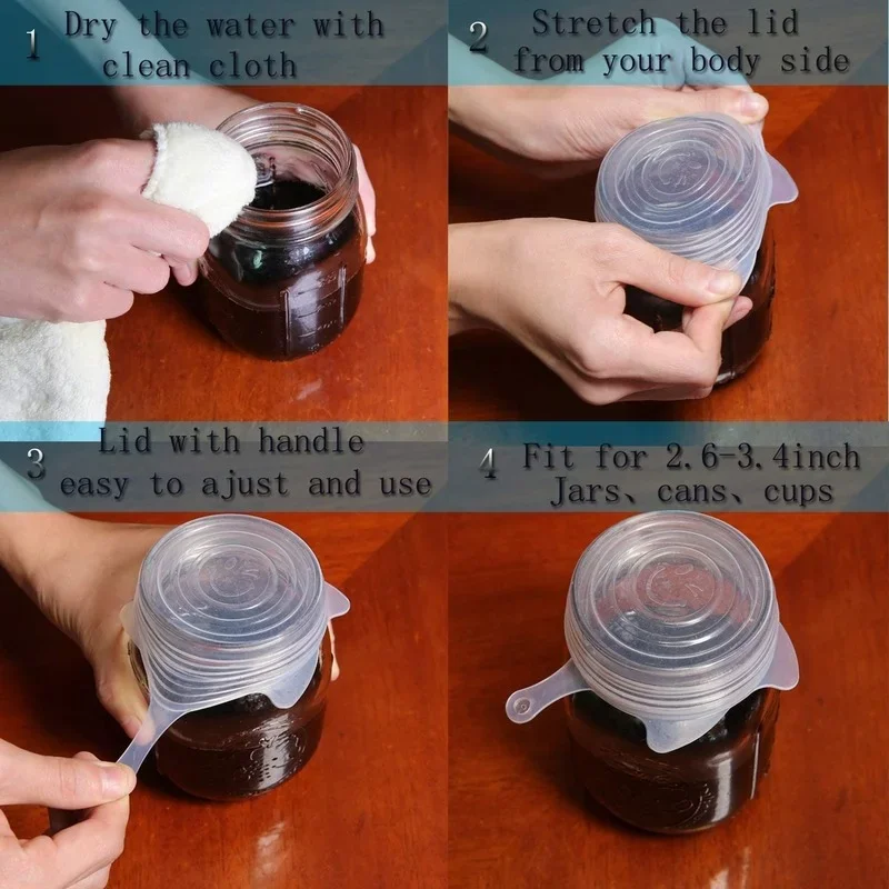 Food Cover Fresh Keeping Cover Microwave Cover Preservation Cover Bowl Cover Small Silicone Stretch Lids 8 Pack of 2.5 inch Reusable Stretch Cover 2.6 to 3.4" Can Cup and Wide Mouth Mason Jar
