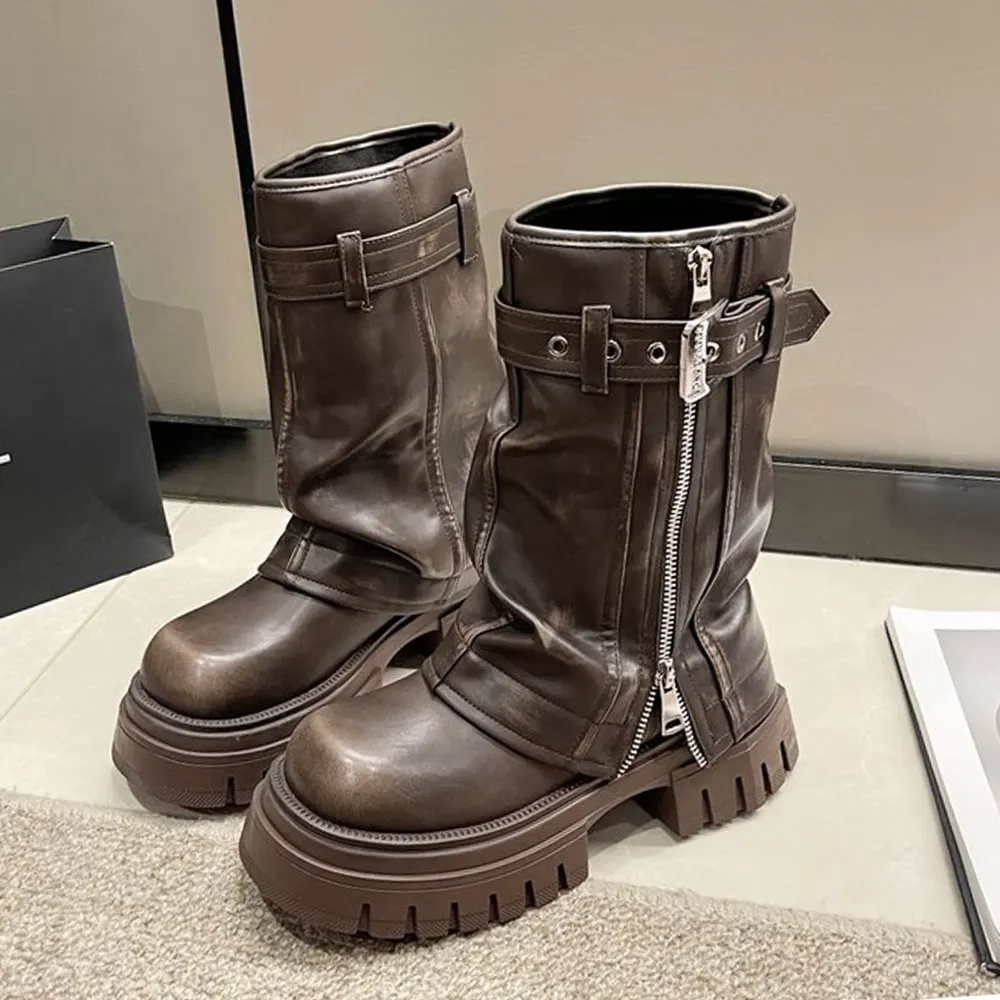 2025 Wasteland Vintage y2k Biker Boots Black Platform Boots