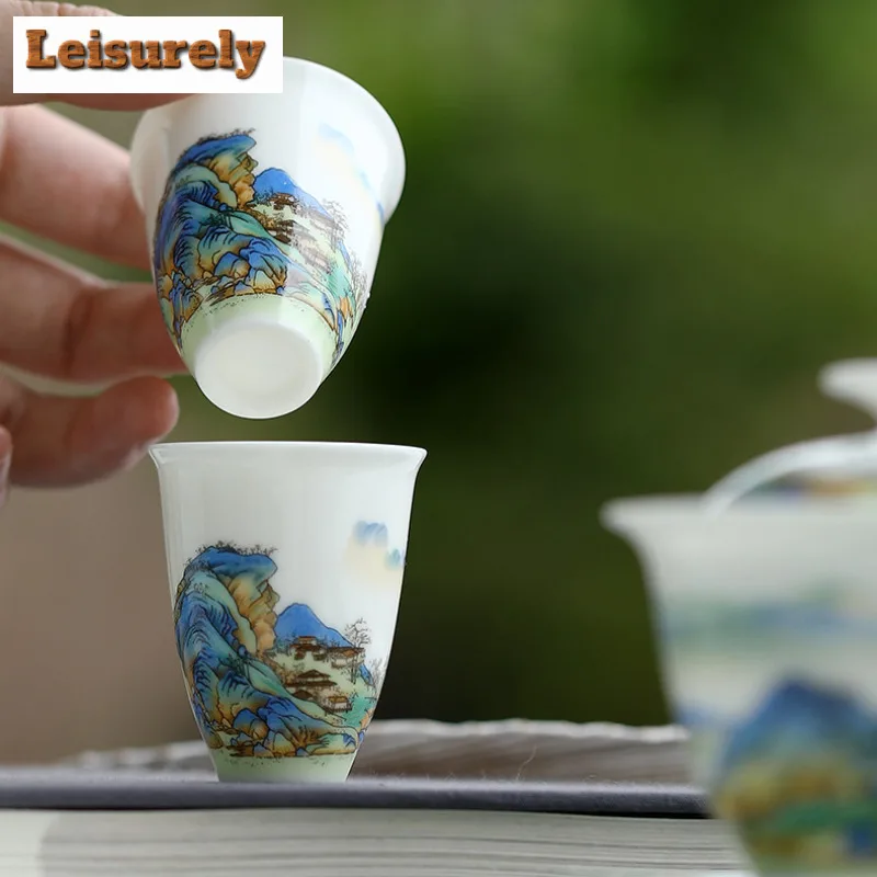 Landscape White Porcelain Cover Bowl Tea Set Complete Set Japanese Tea Ceremony Set Teapot And Tea Cup Set Cha Ornaments Gifts