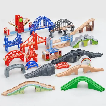 Wooden Train Bridges Wooden Train Track Accessories Suspension Bridge Viaduct Bridge Compatible with Thomas Trains Brio Set 1