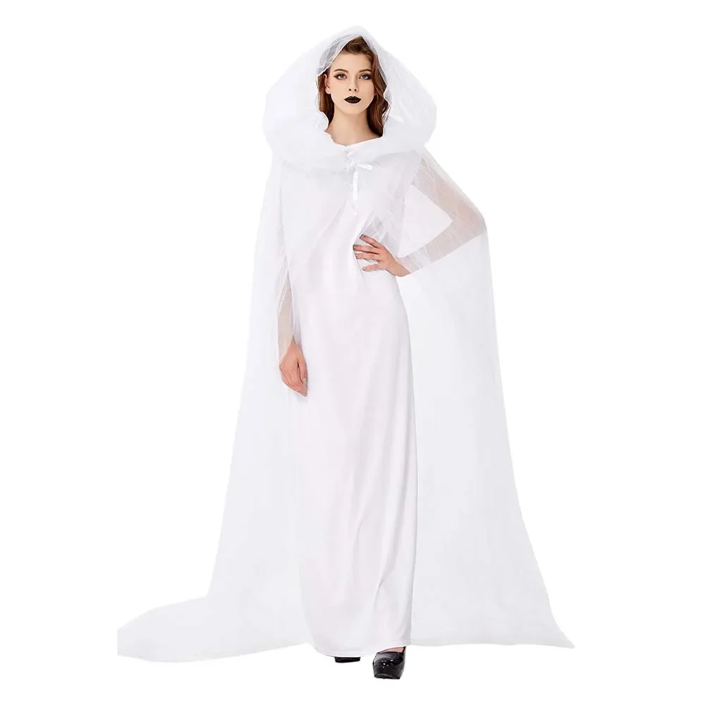

Новый Белый костюм невесты в виде призрака на Хэллоуин женский длинный костюм и плащ