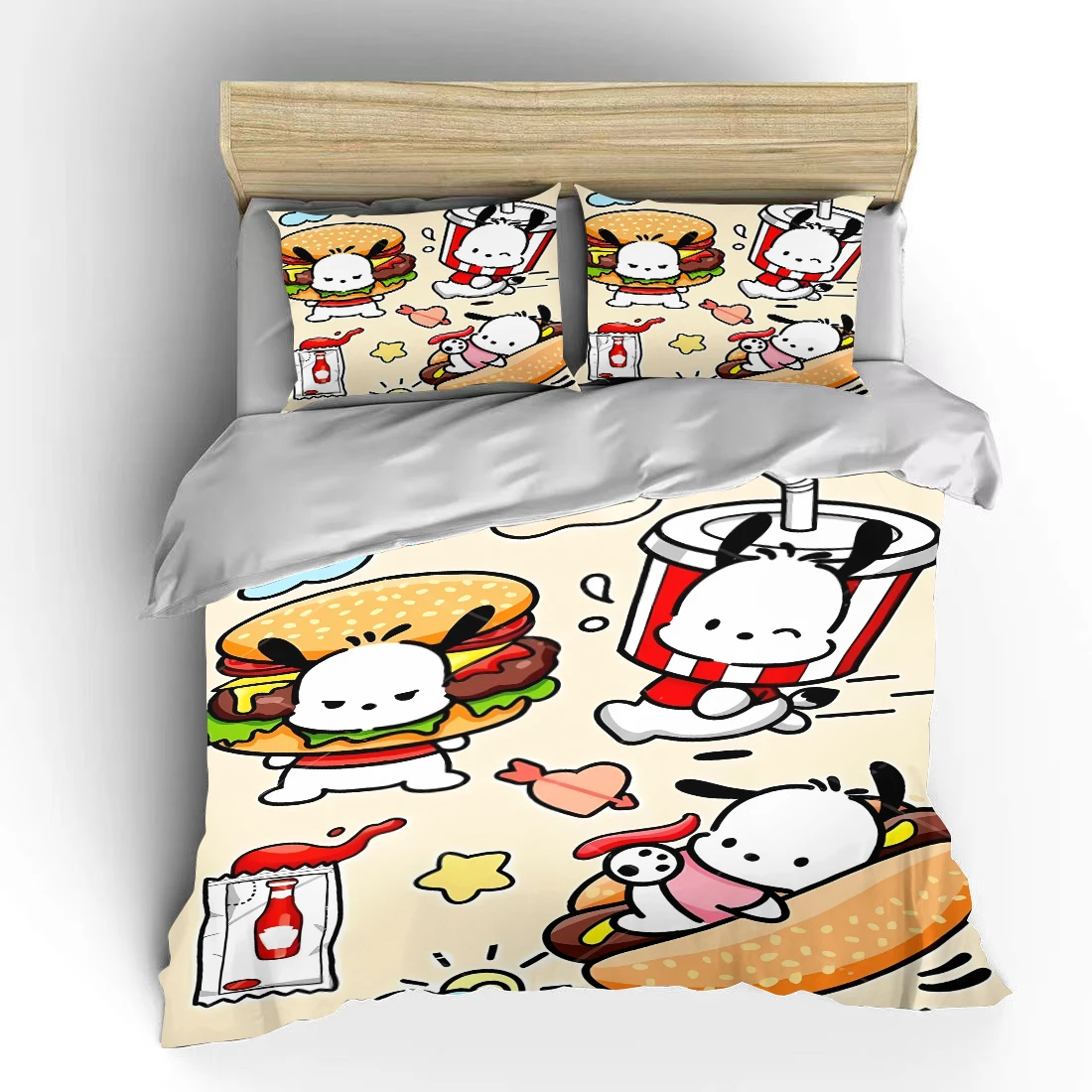 

Cartoon Pochacco Dog Bedding Set Hello Kitty Children 3 Pieces Set King Size Bed Set US Twin Adult Bed Cover Bedroom Duvet