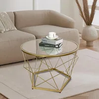 Round  Coffee Tables,Glass Coffee Table,Metal End Tables for Living Room 1