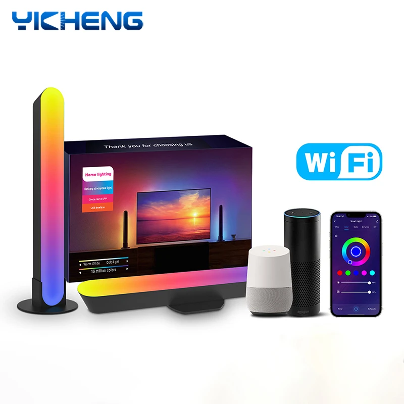 

2PCS RGB Table Lamps Smart APP Remote Voice Alexa/Google Control LED Desk Ambient Light Game Room Bedroom Indoor Decor Lighting