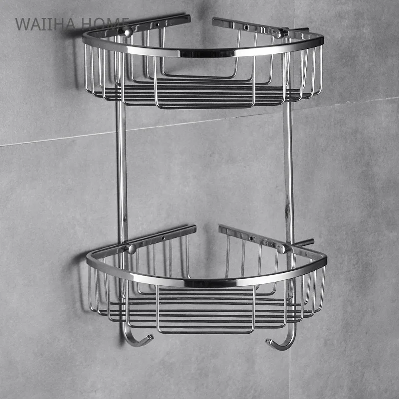 304 Stainless Steel Bathroom Storage Rack Corner Triangle Basket Bathroom Wall-mounted Storage Shelf Bathroom Accessories 3
