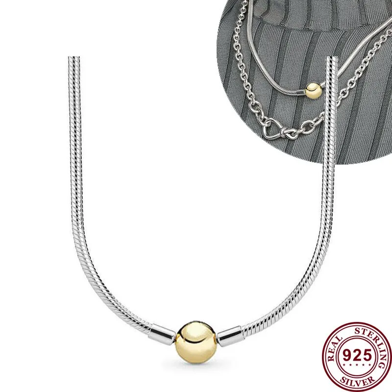 Hot Selling 925 Sterling Silver Classic Love Heart Snake Shaped Original Women's Logo Necklace For Fashionable DIY Charm Jewelry