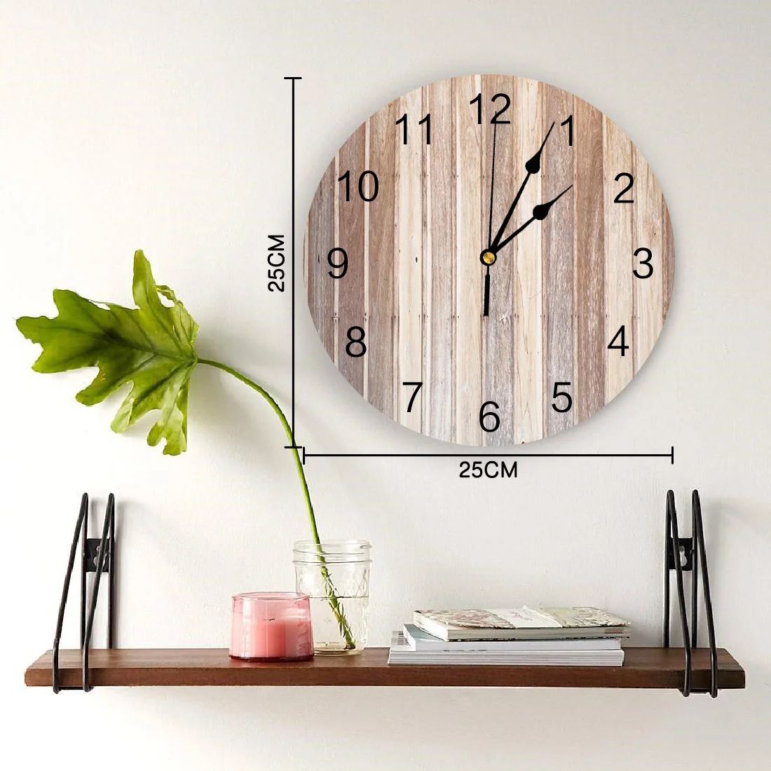 널빤지 초라한 레트로 우드 브라운 벽시계, 조용한 홈 카페 사무실 벽시계, 주방용 벽시계, 대형 벽시계, 25cm
