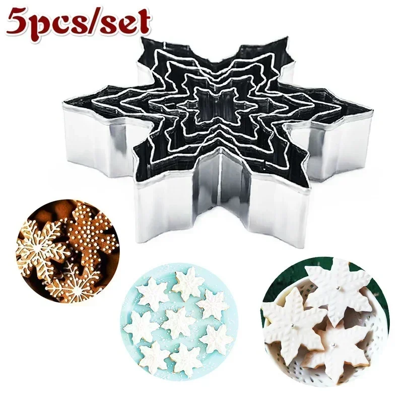 

5 Pcs/1Set Christmas Snowflake Shape Metal Cookie Cutter Chocolate Soap Mold Baking Tools Kitchen Bakeware Fondant Cake Stencils