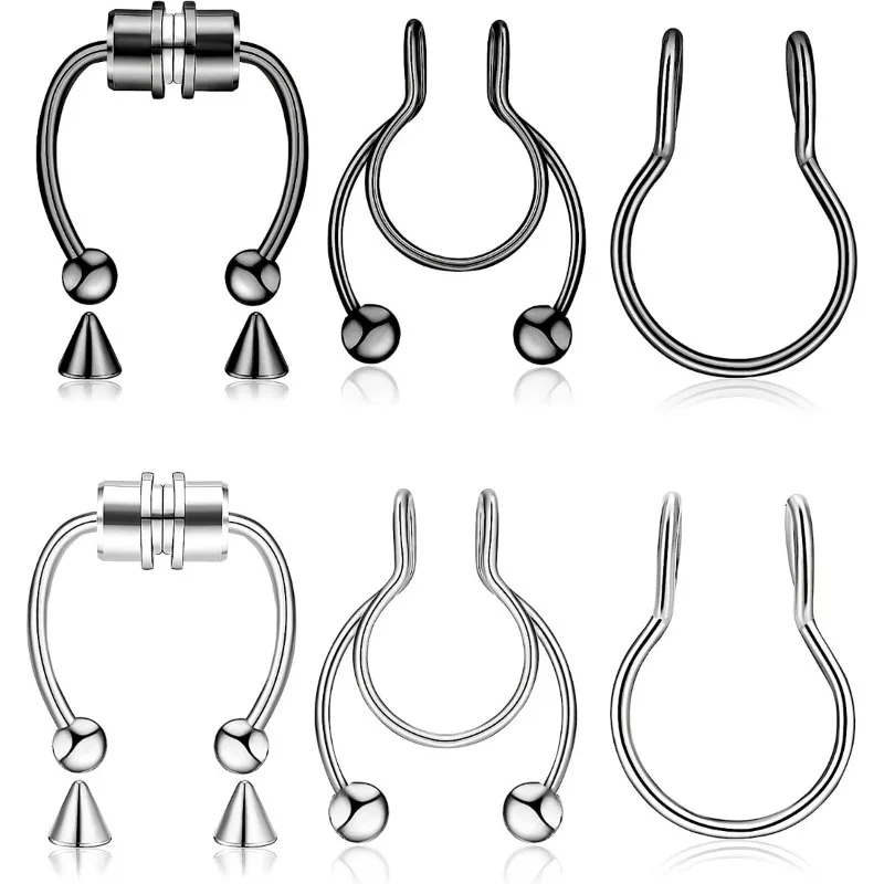 3Pcs Fake Nose Ring Magnetic Septum Ring Fake Nose Hoop Stainless Steel Horseshoe Clip On No-Pierced Septum