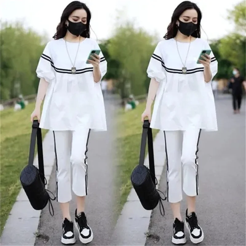 

2023 New Summer Two sets of Women's Casual Fashion Sportswear Small Man Fashionable Foreign Air Age Reduction Shielding Meat Z47