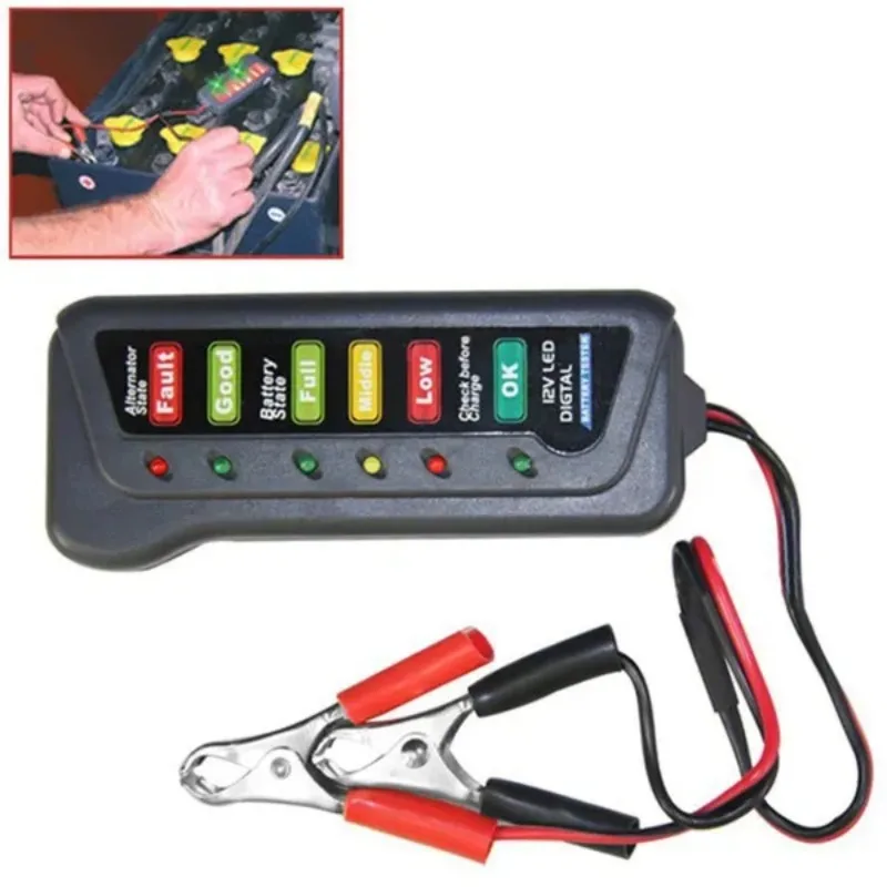 디지털 배터리 테스터, 자동차 오토바이 배터리 테스터, 6 LED 조명 디스플레이, 12V