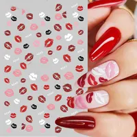 2pcs Valentine's Red Lips Nail Art Stickers Black White Lips Love Gift Nail Gel UV Stickers Cartoon 3D DIY Nail Art Decorations 1