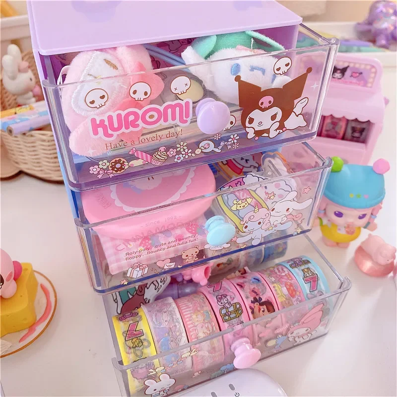 

Настольный органайзер Kawaii Sanrio, мультяшный Hello Kittys Kuromi My Melody, Мини ящик для хранения, милый красивый стол, игрушки для девочек, подарок