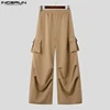 INCERUN Summer Men Wide Leg Pants Fashion Cargo Pants Solid Pocket Pleated Long Trousers Oversized Pantalons Men's Clothing 5