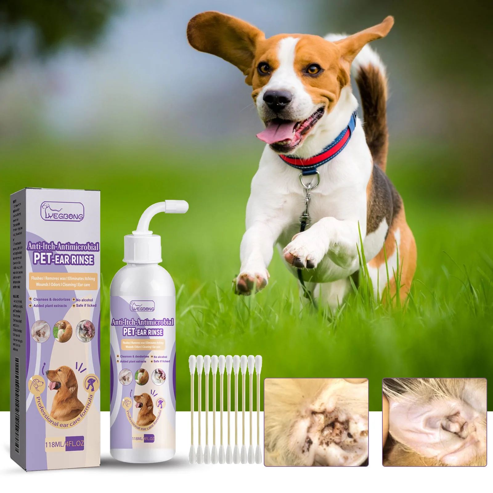 Pet Ear Cleaning Liquid, Cats and Dogs Relieve Ear Canal Odor, Clean Earwax Washing Liquid
