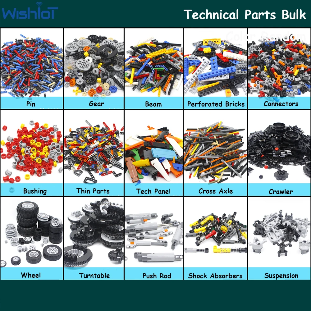 

MOC Technical Parts Bulk Pack Suspension Shock Drive Steering Panel Cross Axle Beam Pin Connector Track Wheel Push Rod Gear