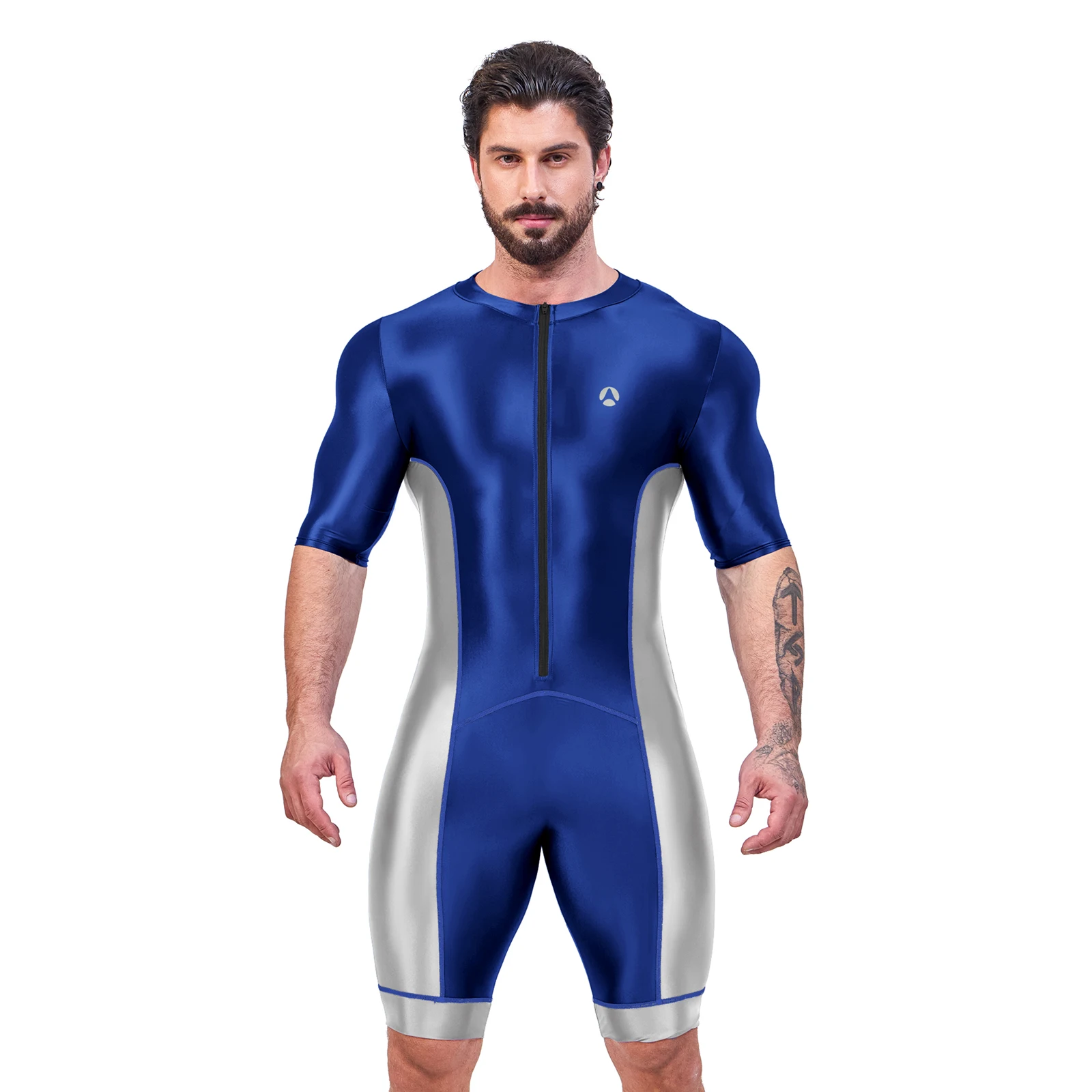 AMORESY Gladius Series Front Zipper Short-sleeved Spandex Sports Knee Length Romper Unitard Jumpsuit Fitness Swimwear Swimsuit 5