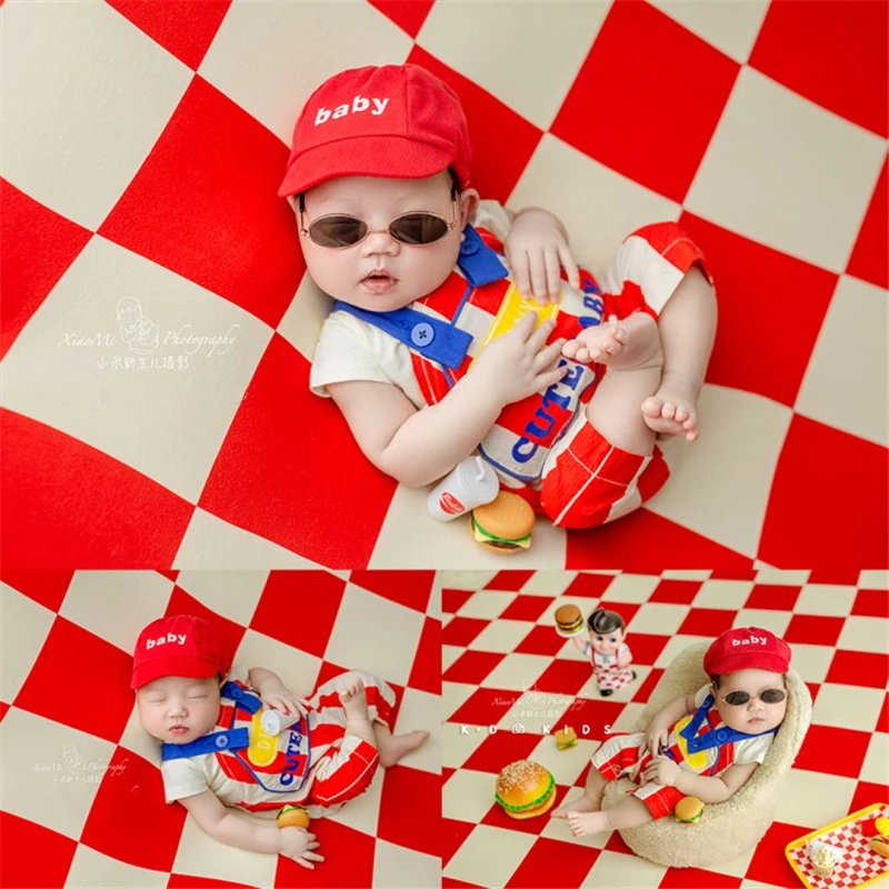 Newborn Baby Boys Photography Props Burger Hamburger King Outfits Set Snacks Backdrops Mini Creatives Studio Shooting Photo Prop