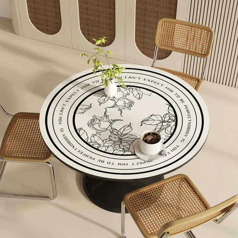 JY1210 Round Table Mat Waterproof Oil Resistant Washable Circular Coffee Table Mat with High-end Leather Silicone Tablecloth 6