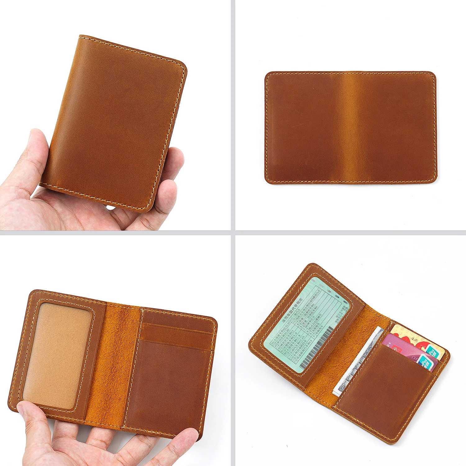 Men's Vintage Crazy Horse Leather Card Holder-Slim Short Wallet for IDs & Cards, Multi-Functional Top GrainUltra-Thin Case