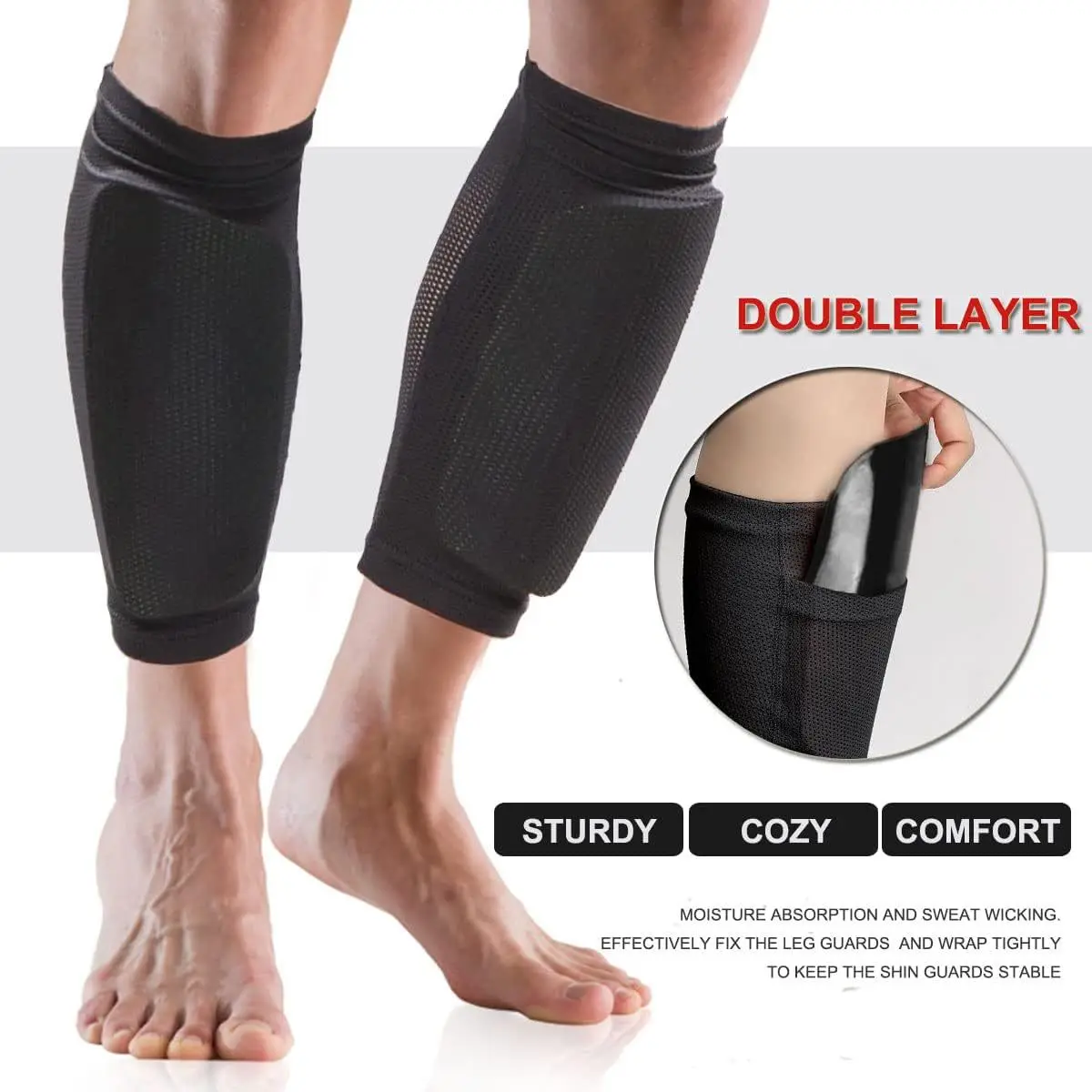 1 Pair Soccer Shin Guard Socks with Pocket Football Training Equipment Compression Calf Sleeve Protector Sports Leg Support