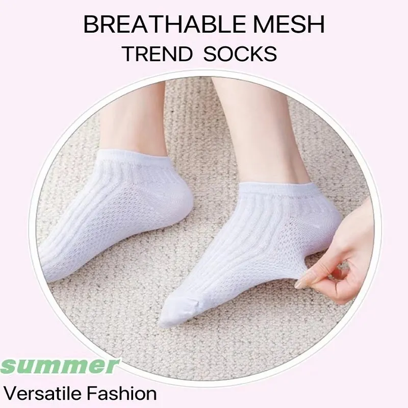 Womens Socks 5 Pairs Free Size Breathable Sports Solid Color Boat Socks Soft Summer Girls