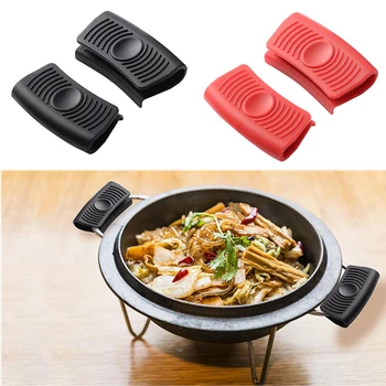 2pcs/set Grip Silicone Pot Clips Holder Sleeve Heat Resistant Pan Handle Cover Grip Oven Mitts Anti-Scalding Gloves for Cooking