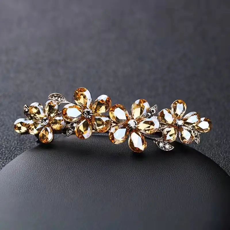Korean Crystal Flower Spring Hair Clip Vintage Rhinestone Horizontal Clip Top Elegant Mom Fashion Hair Accessories hair clip