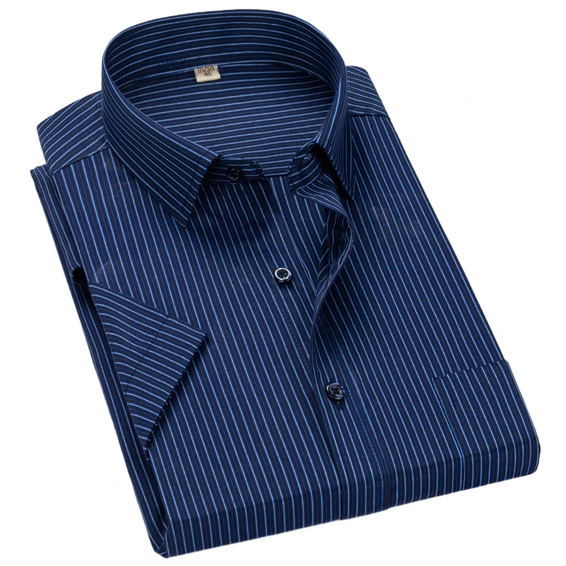 New Men's Business Shirt Striped Long Sleeved Work Shirt Square Collar Non-iron Regular Fit Antiwrinkle Pocket Male Social Shirt